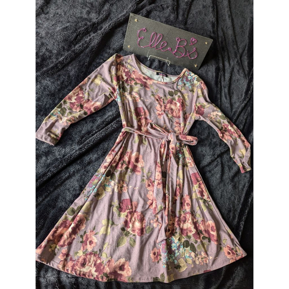 EUC Top Fashion Mauve Floral Top/Dress w/ Belt ** NO Size - Picture 1 of 6